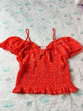 Sienna Sky Red Floral Off-Shoulder Smocked Cami